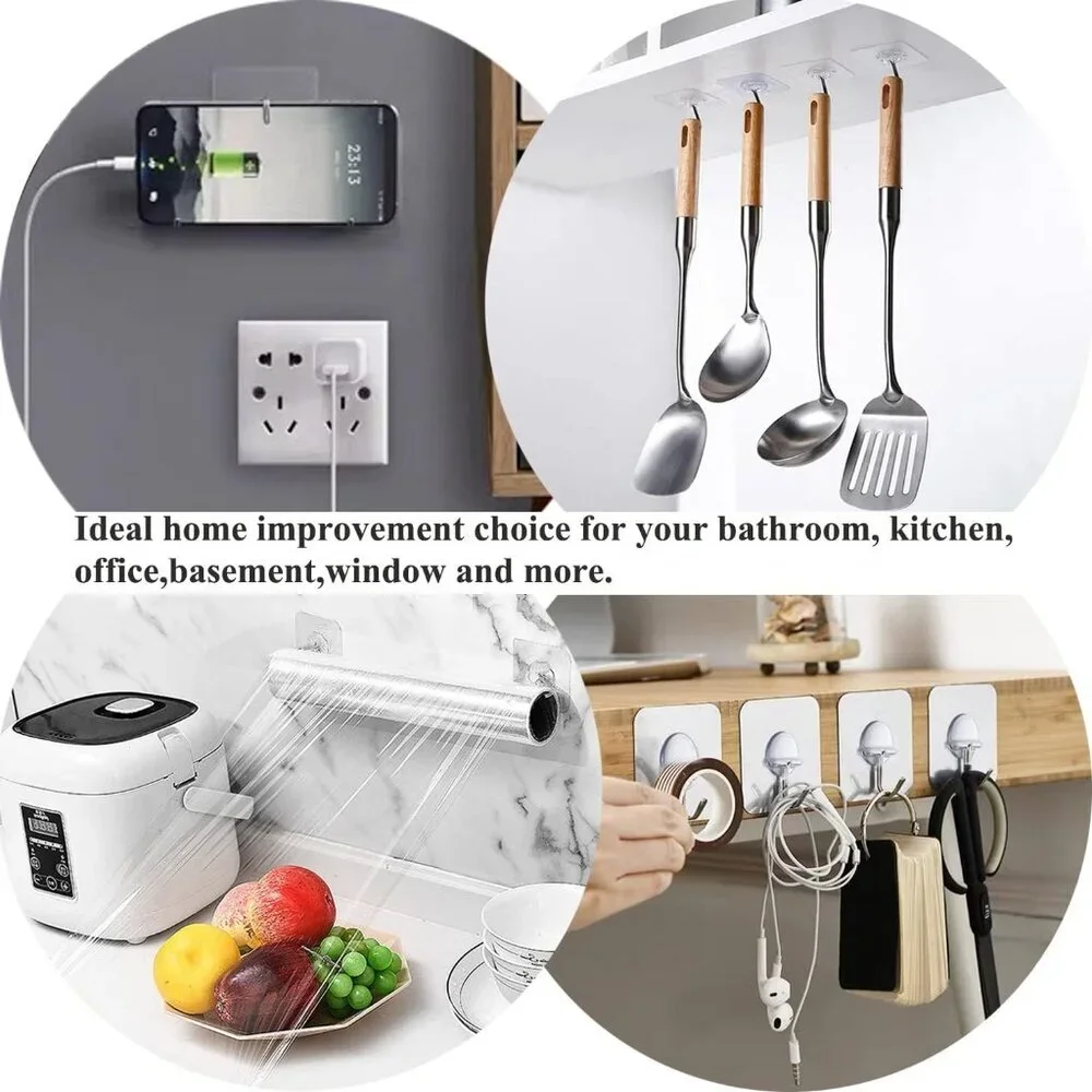 Classic Polished Adhesive Hooks - 8 Heavy Duty Transparent Wall Mounts for Home
